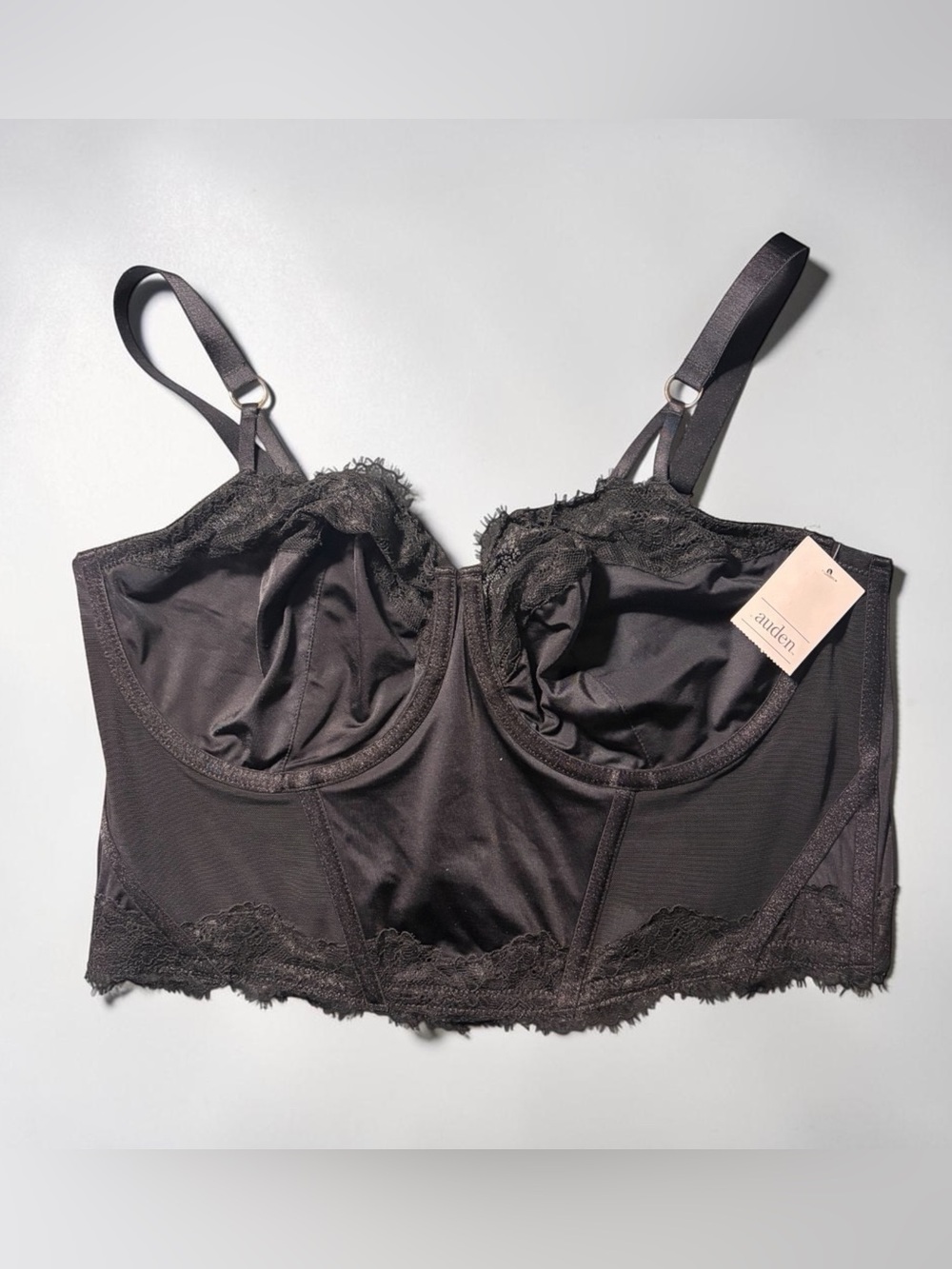 Auden Black Longline Lace Underwire Corset Bra Womens XXL NWT